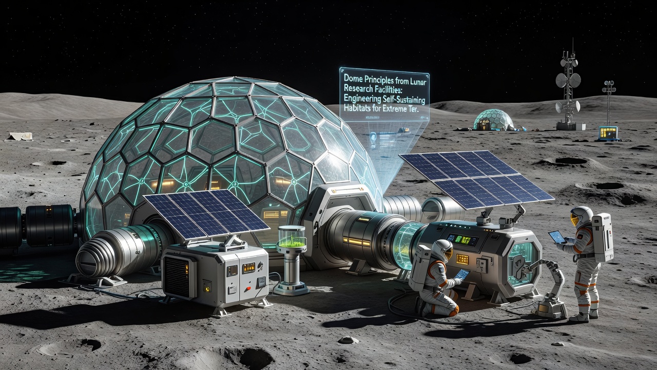 Interior view of a self-sustaining dome showing integrated life support systems adapted for terrestrial extremes